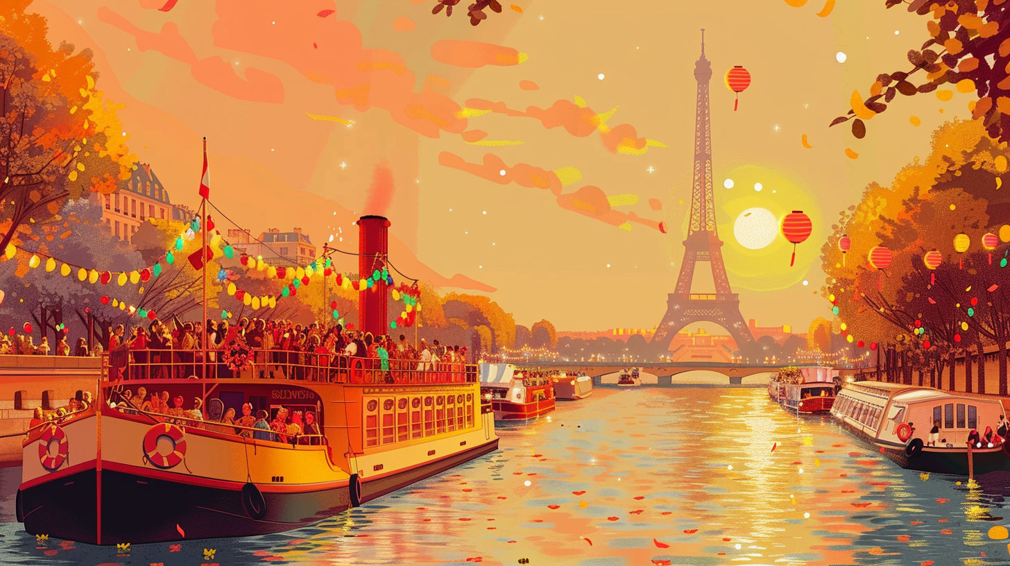 Illustration festive guinguette sur la Seine